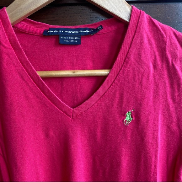 Ralph Lauren Sport Pink Vneck Embroidered Top XS - Picture 2 of 6